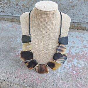 CHICO'S 'CALISTA' FAUX HORN GOLDTONE STUD BIB NECKLACE